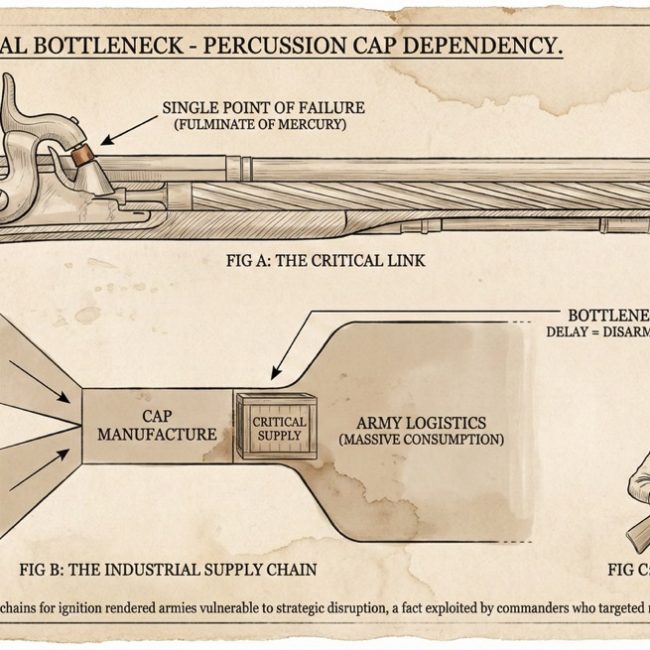 Plate XV, a sketch of a percussion lock and the supply chain behind one cap
