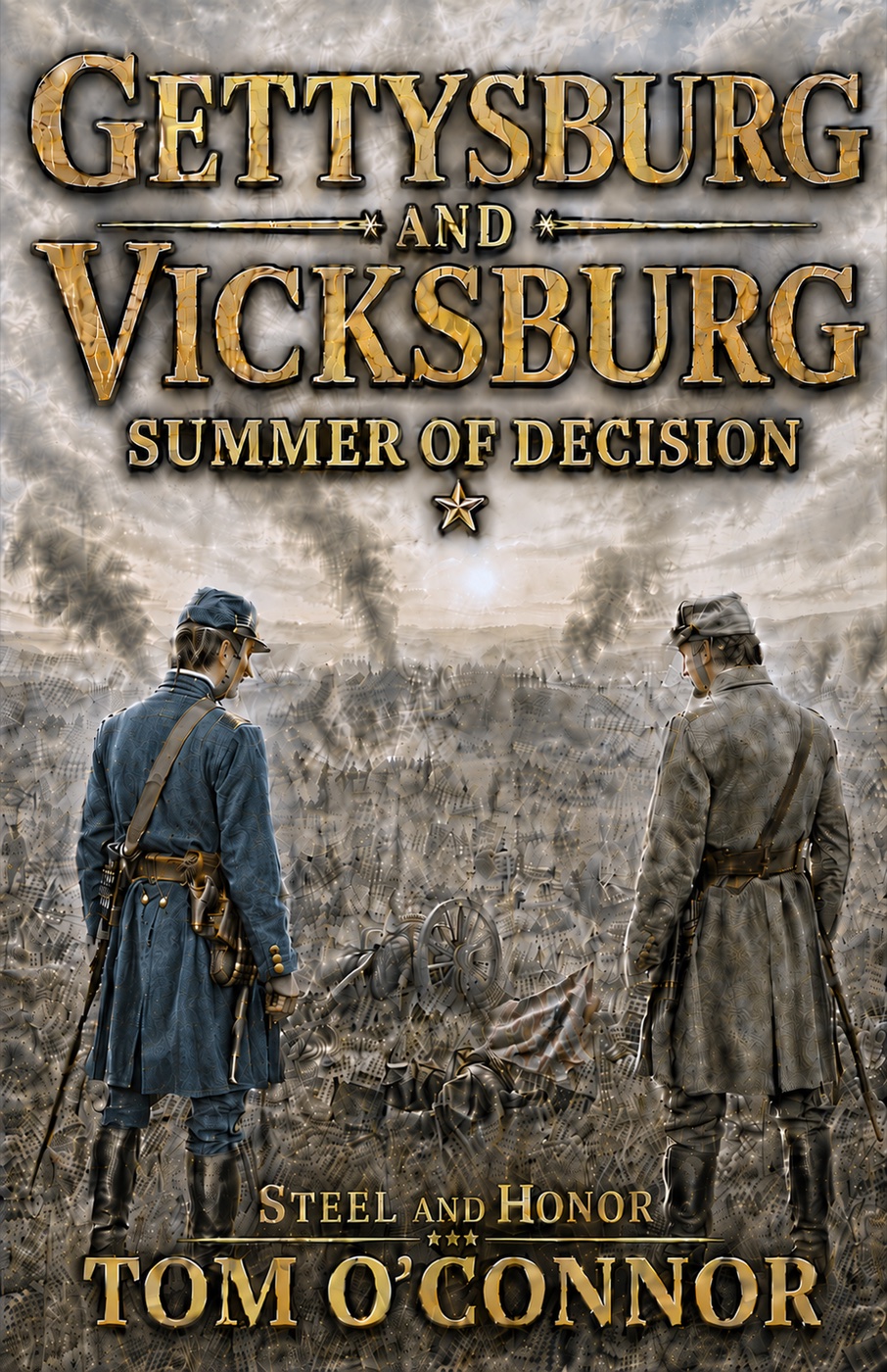 Gettysburg and Vicksburg: Summer of Decision cover, showing Union and Confederate officers overlooking a Civil War battlefield